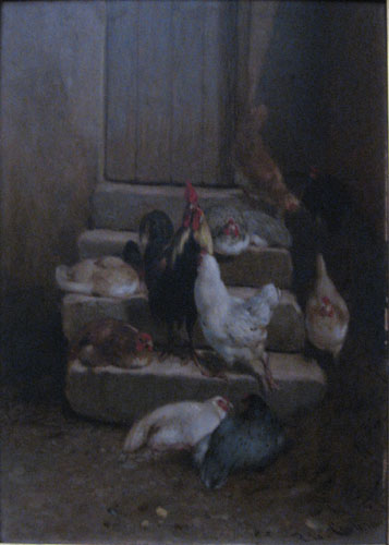 Coq et poules sur l’escalier  par Philibert Léon Couturier