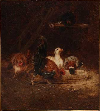 Trois poules et deux canards par Philibert Léon Couturier