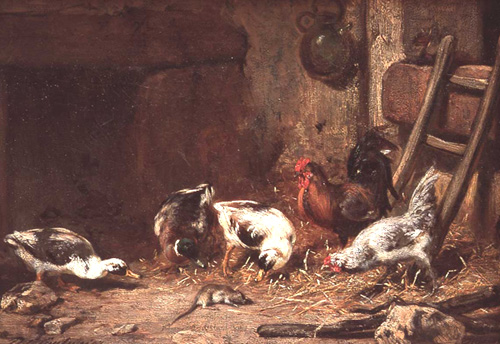 Canards et poules avec un rat mort par Philibert Léon Couturier